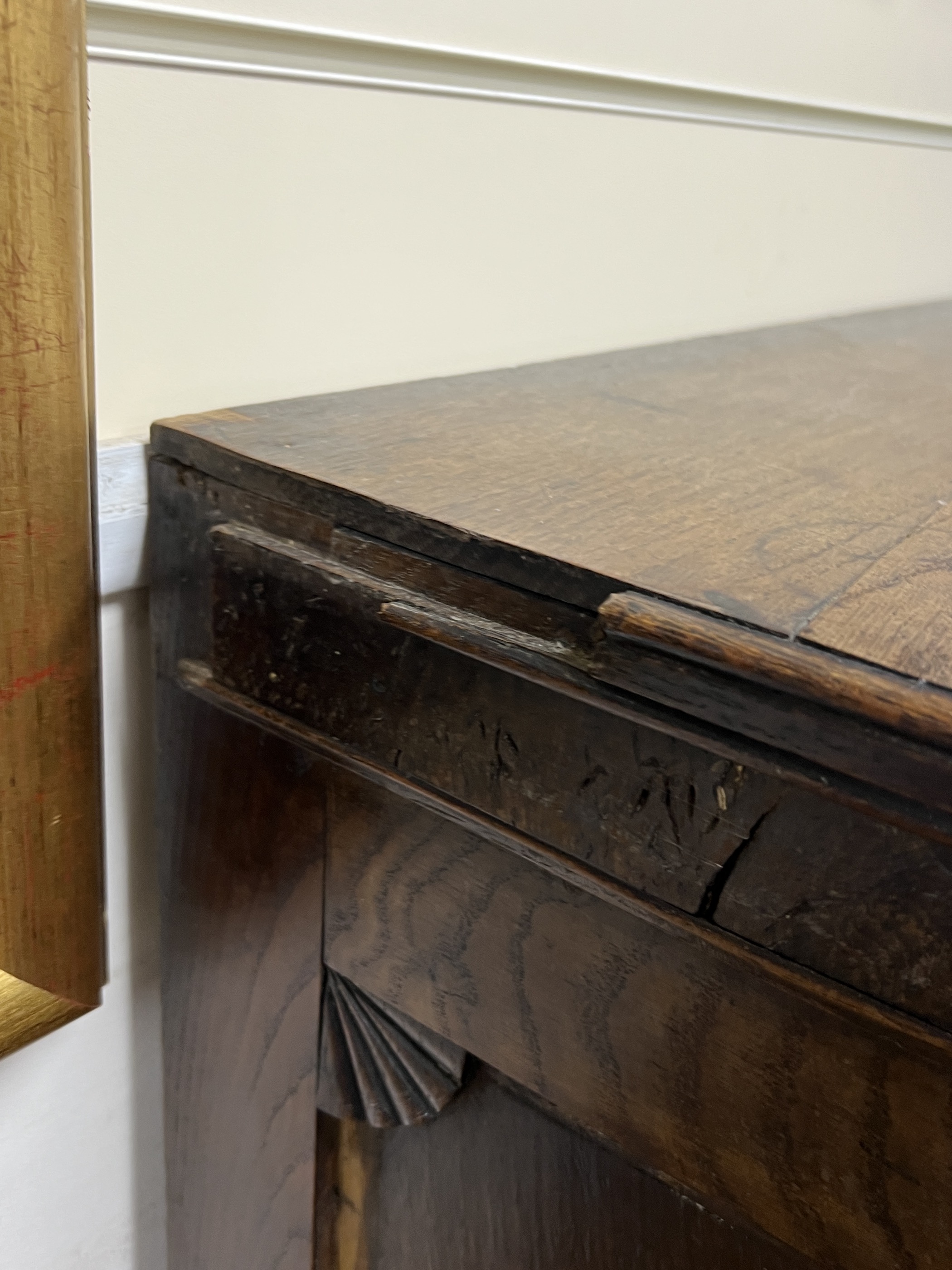 A George IV oak six drawer chest, width 110cm, depth 51cm, height 134cm